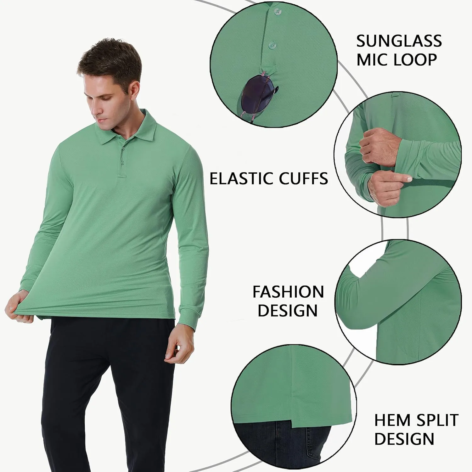 JWM Men's Long Sleeve Golf Polo Shirts - Athletic Casual Travel Performance Collar Shirts Lightweight Quick Dry UPF50