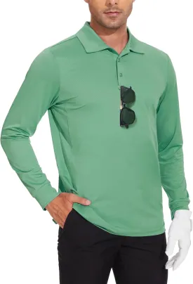 JWM Men's Long Sleeve Golf Polo Shirts - Athletic Casual Travel Performance Collar Shirts Lightweight Quick Dry UPF50