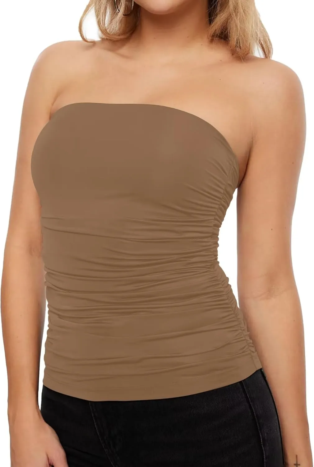 KKJ Womens Tube Tops Strapless Crop Top Ruched Basic Bandeau 2025 Summer Clothes Going Out Cute Sleeveless Fashion Shirts