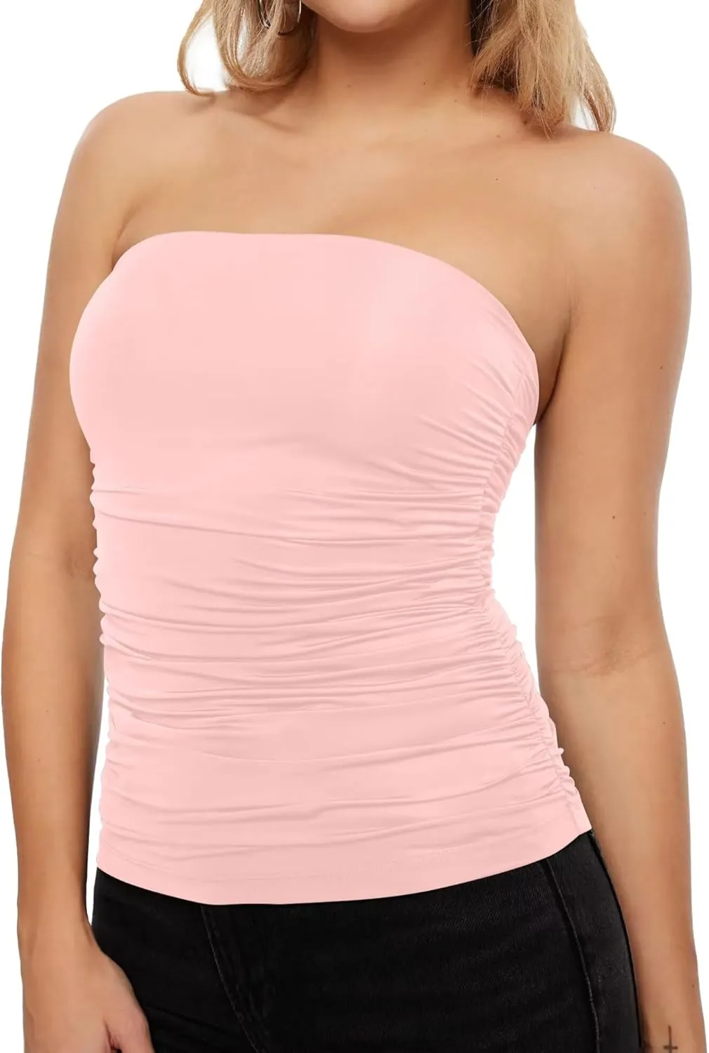 KKJ Womens Tube Tops Strapless Crop Top Ruched Basic Bandeau 2025 Summer Clothes Going Out Cute Sleeveless Fashion Shirts