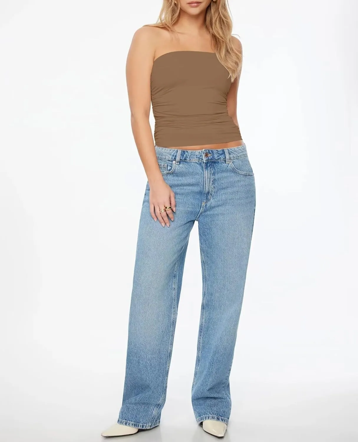 KKJ Womens Tube Tops Strapless Crop Top Ruched Basic Bandeau 2025 Summer Clothes Going Out Cute Sleeveless Fashion Shirts