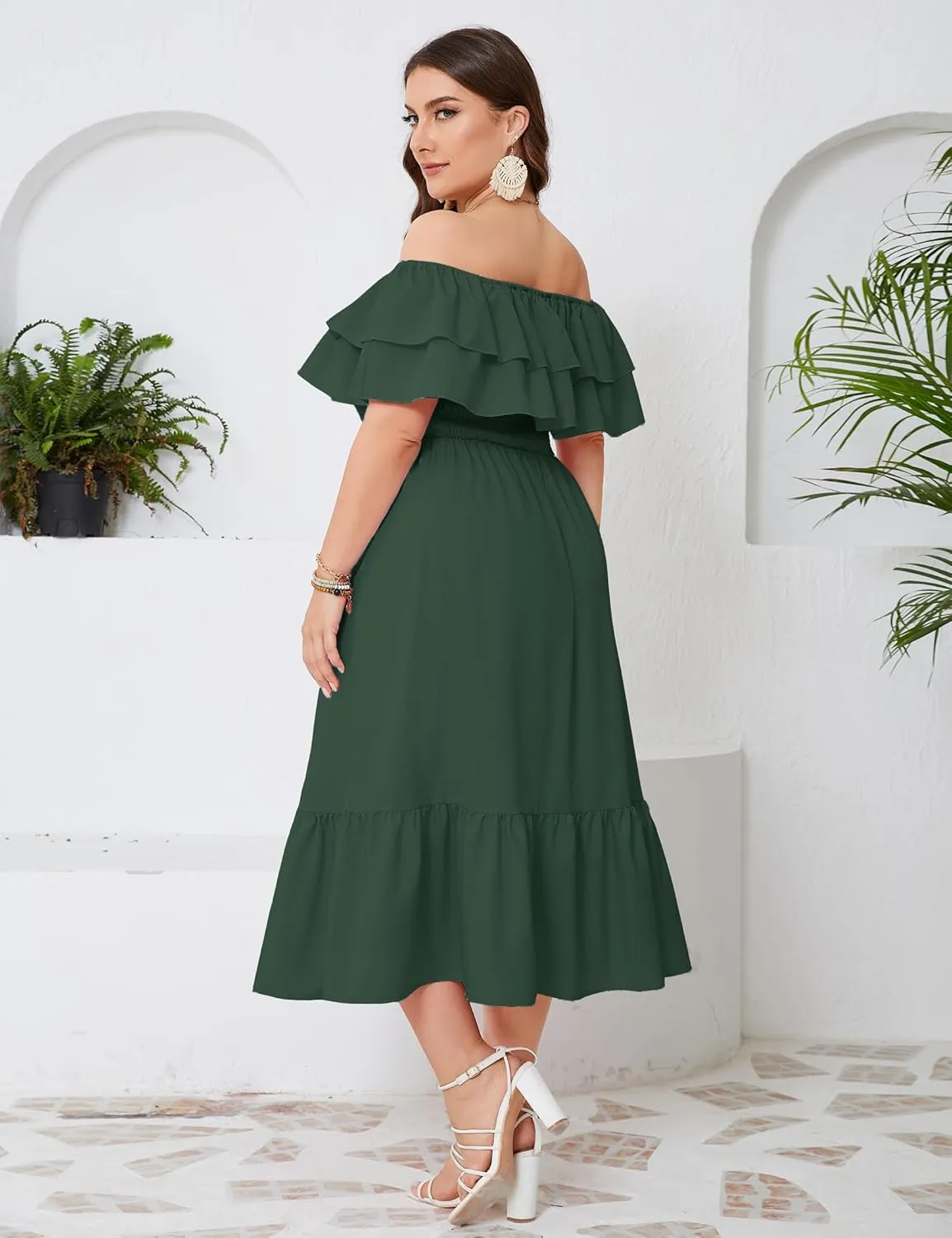 KOJOOIN Women Plus Size Off Shoulder Maxi Dress Ruffle Flowy Casual Summer Boho Long Dresses