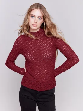Lace Mock Neck Top - Cabernet