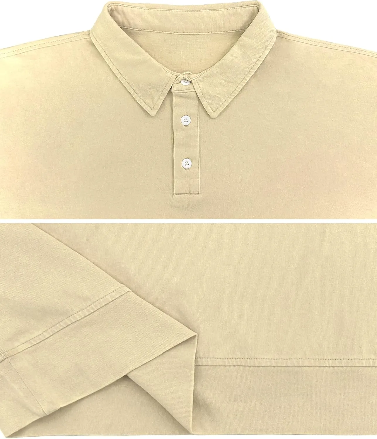 Men's Long Sleeve Polo Shirts Distressed Washed Cotton T-Shirt Lightweight Casual Button Collared Shirt Top