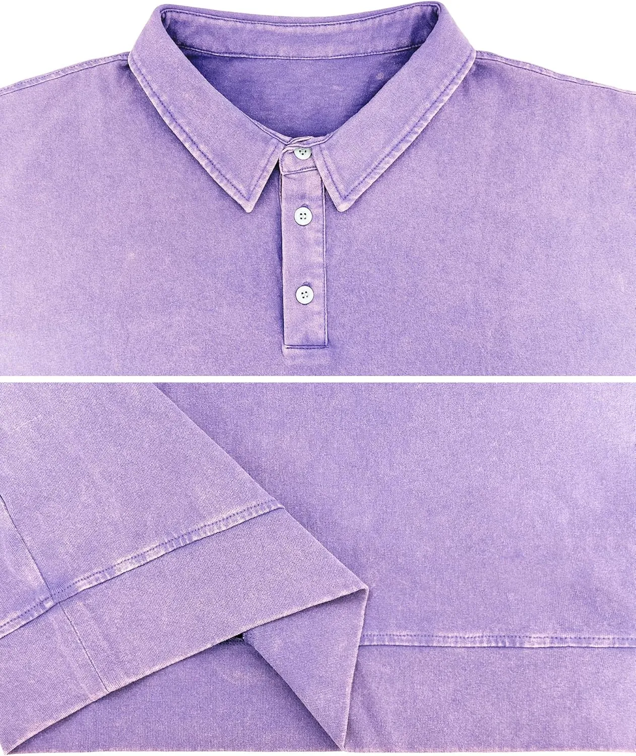 Men's Long Sleeve Polo Shirts Distressed Washed Cotton T-Shirt Lightweight Casual Button Collared Shirt Top