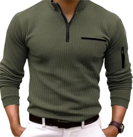 Men's Quarter Zip Polo Shirts Long Sleeve Pullover Lightweight Mock Neck Casual Slim Fit Golf Polo Shirt