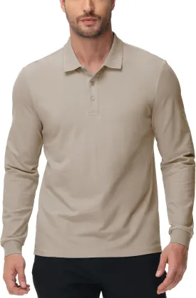 MIER Polo Shirts for Men Cotton Long Sleeve Golf Tennis Collared Shirt for Casual Work Travel, 3 Buttons, Ultra Soft