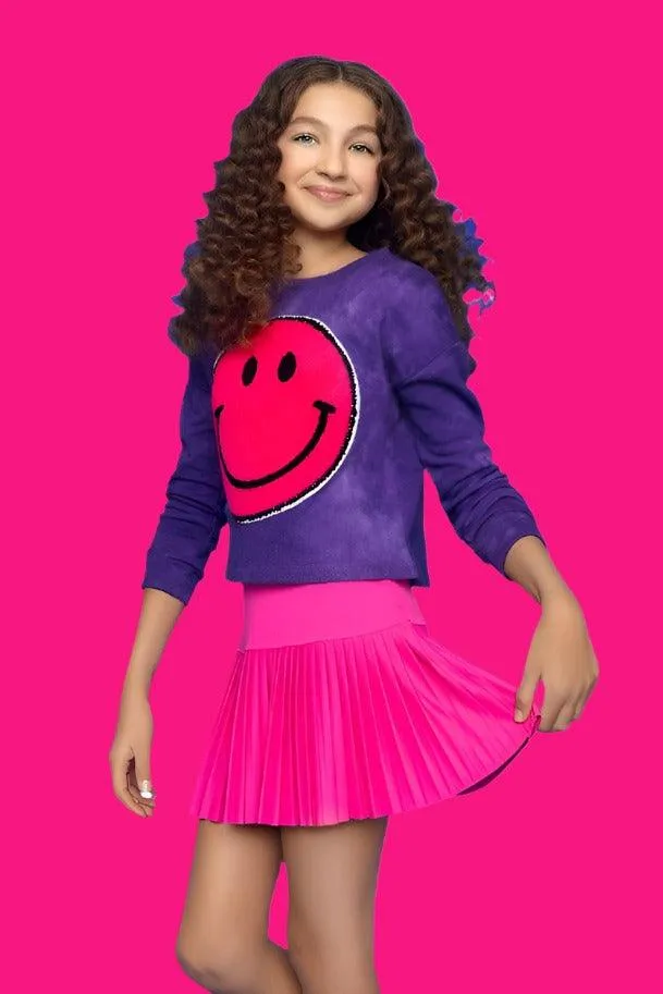Purple Sweatshirt w/Large Hot Pink Smile Face