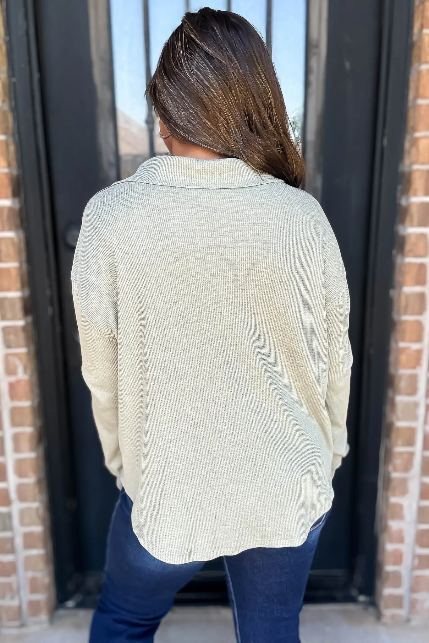 Ribbed Olive Collar V-Neck Top