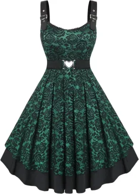 ROSE GAL Women Plus Size 1950s Vintage Floral Lace Jacquard Belt Fit and Flare Dress Cocktail Party Dress