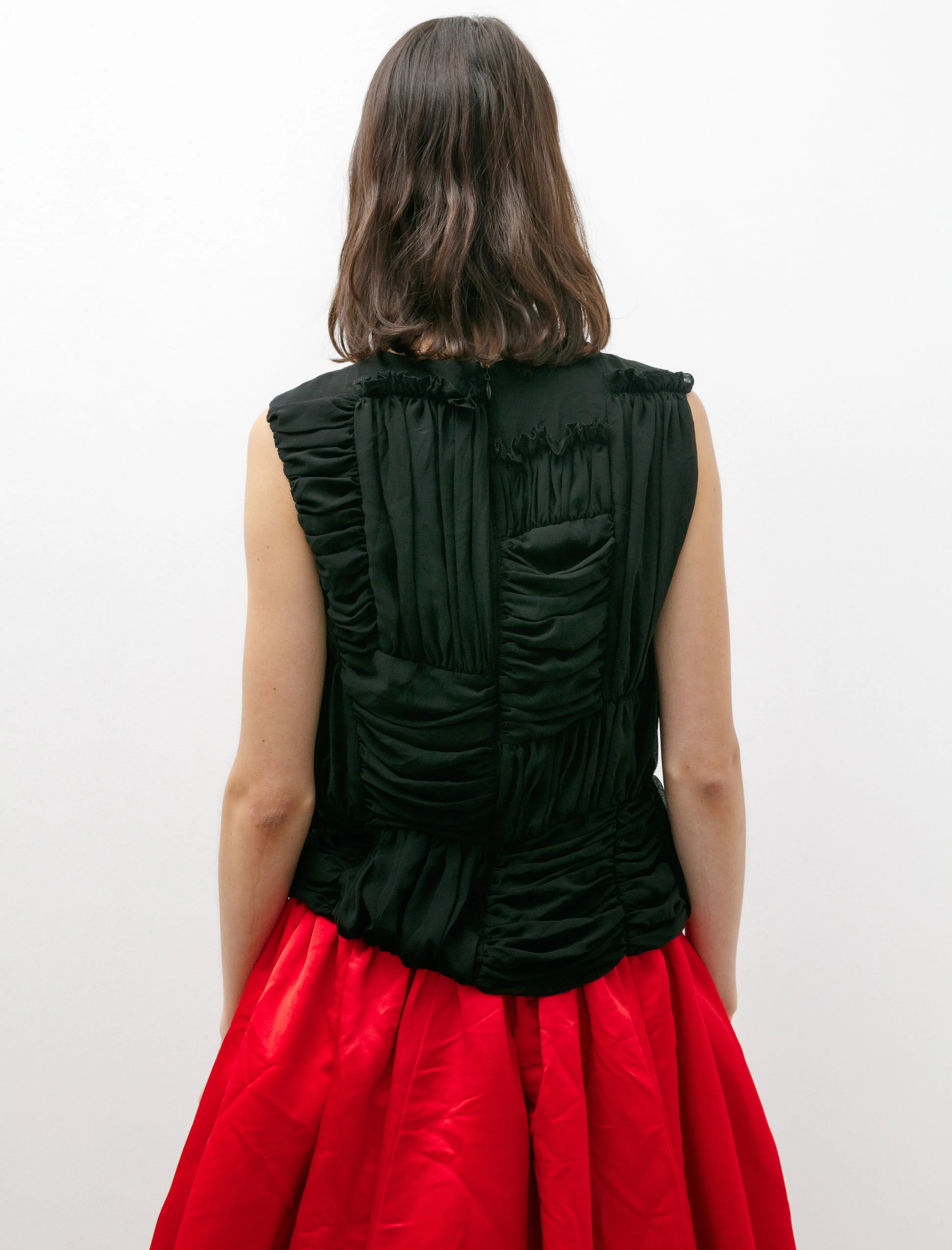 Sleeveless Gathered Georgette Blouse Black