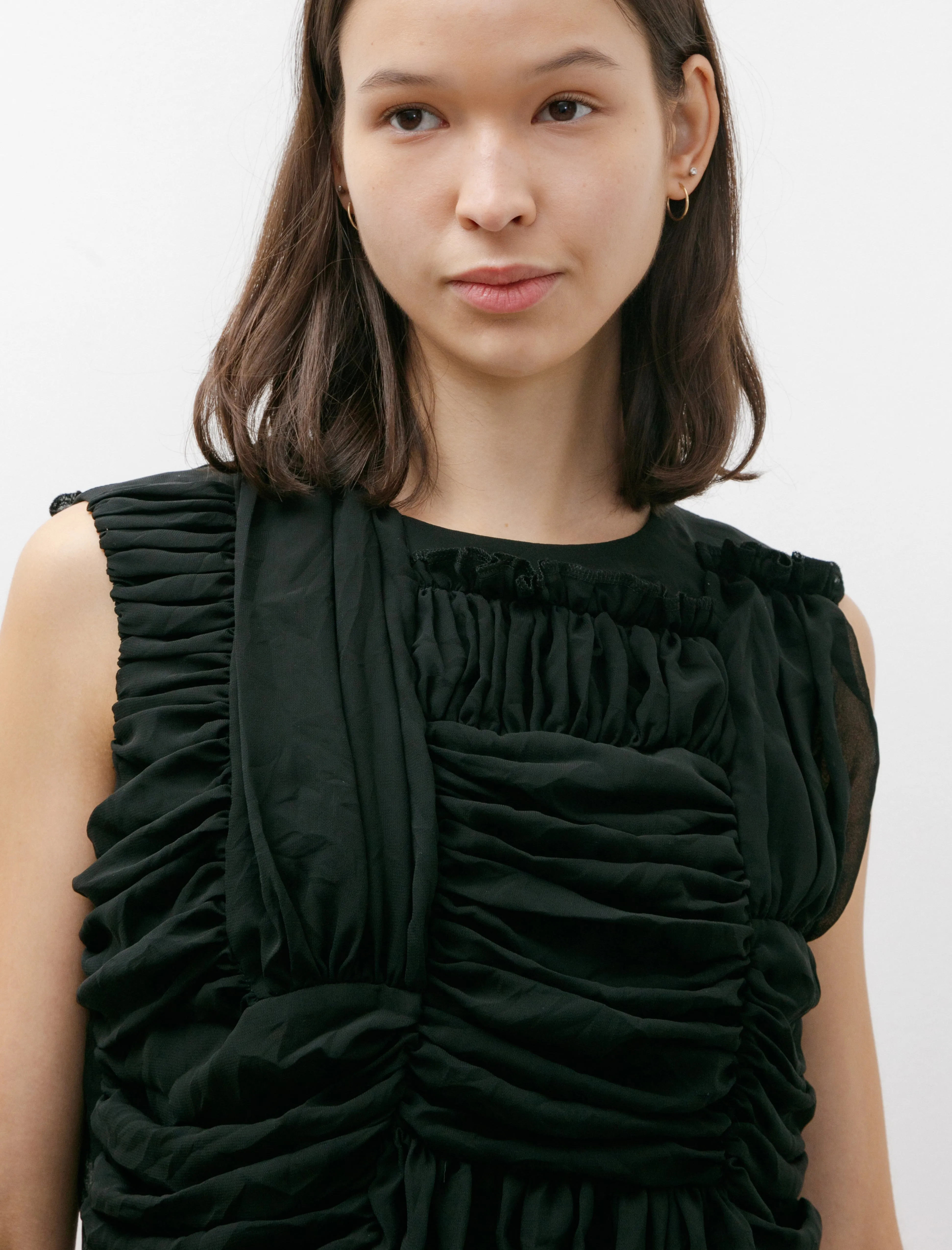 Sleeveless Gathered Georgette Blouse Black