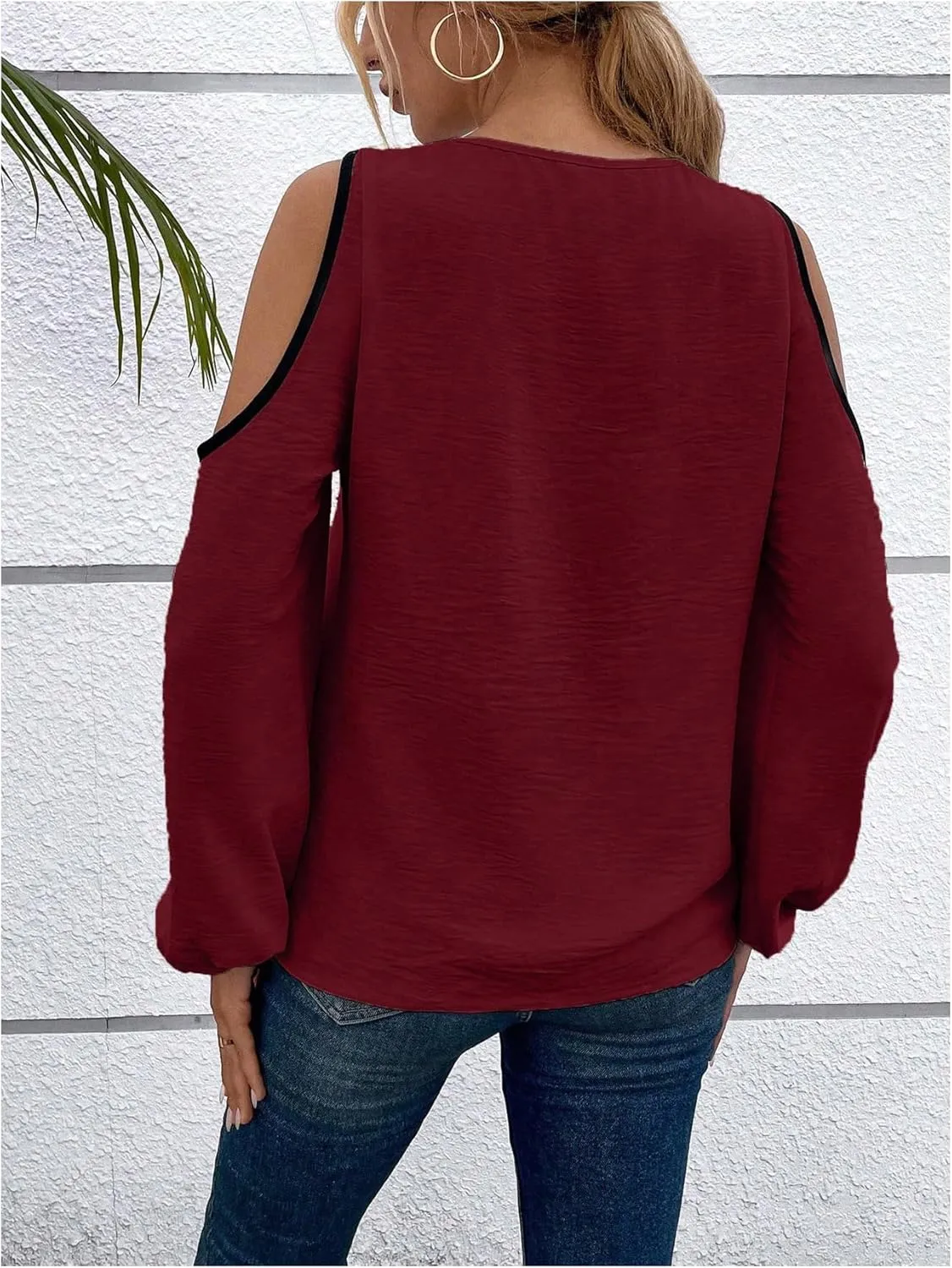 SOLY HUX Women's Cold Shoulder Colorblock Tops Long Sleeve Off Shoulder Casual Shirts Asymmetrical Blouse