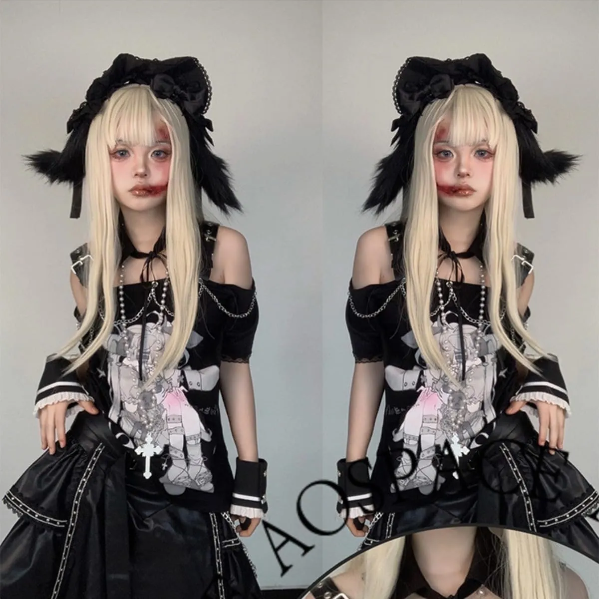 Teen Girl Cute Kawaii T Shirts Off Shoulder Y2k Anime Oversized Japanese Top jpop Kpop Cutecore Harajuku Clothes