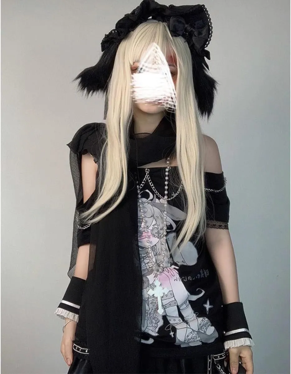 Teen Girl Cute Kawaii T Shirts Off Shoulder Y2k Anime Oversized Japanese Top jpop Kpop Cutecore Harajuku Clothes