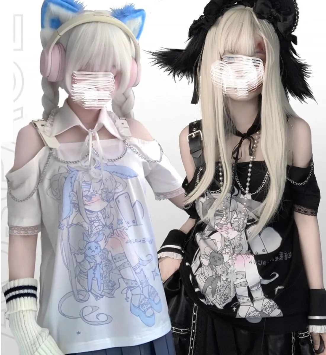Teen Girl Cute Kawaii T Shirts Off Shoulder Y2k Anime Oversized Japanese Top jpop Kpop Cutecore Harajuku Clothes