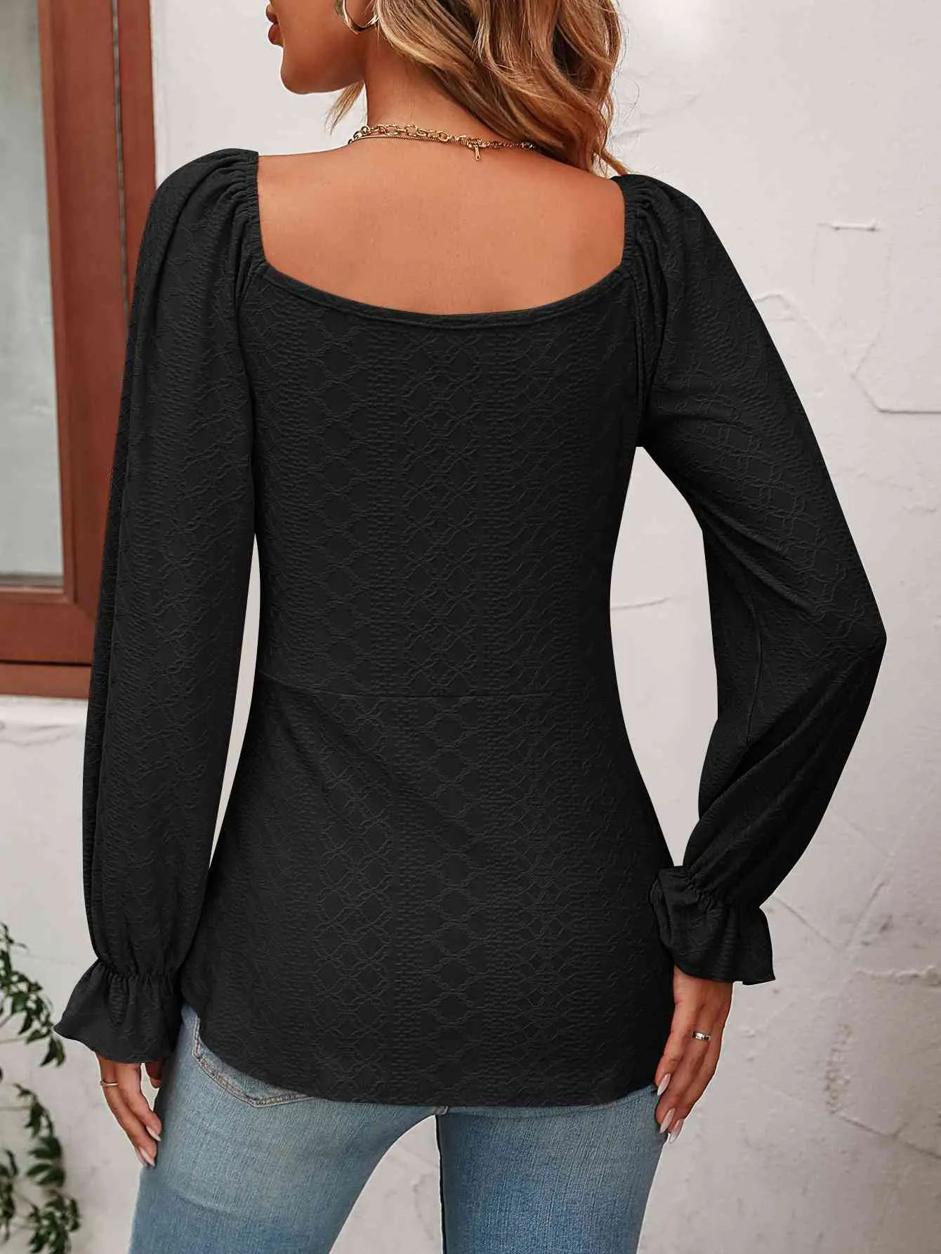 Tie Front Puff Sleeve Blouse