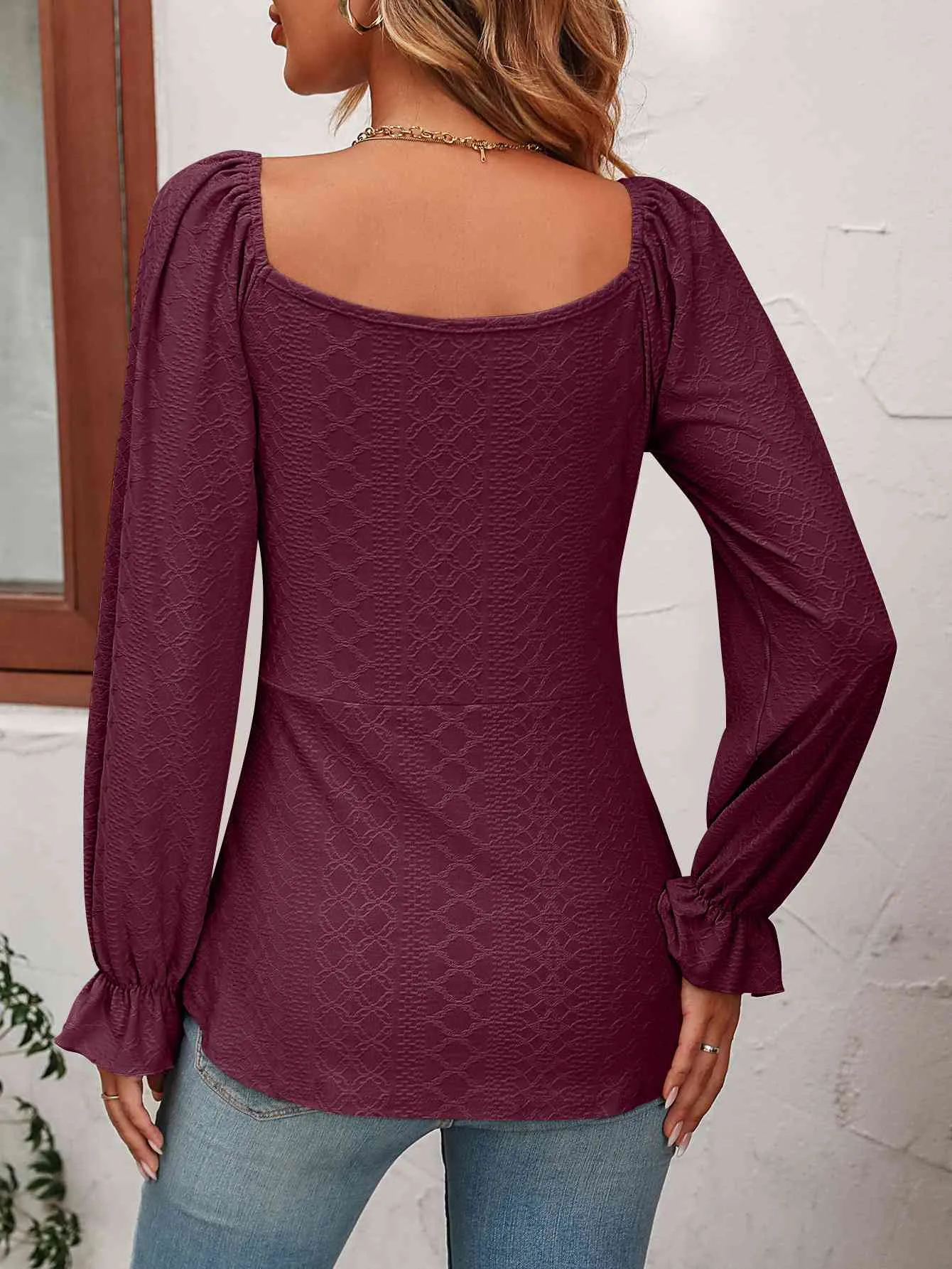 Tie Front Puff Sleeve Blouse