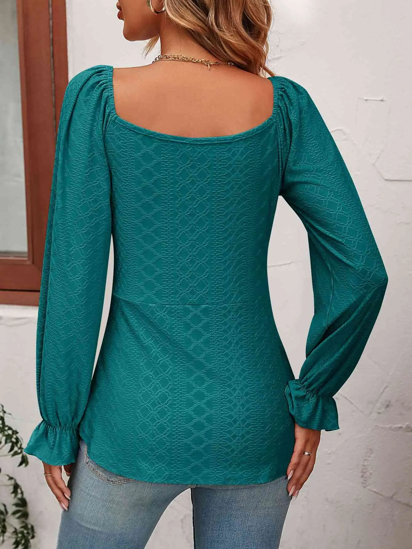Tie Front Puff Sleeve Blouse