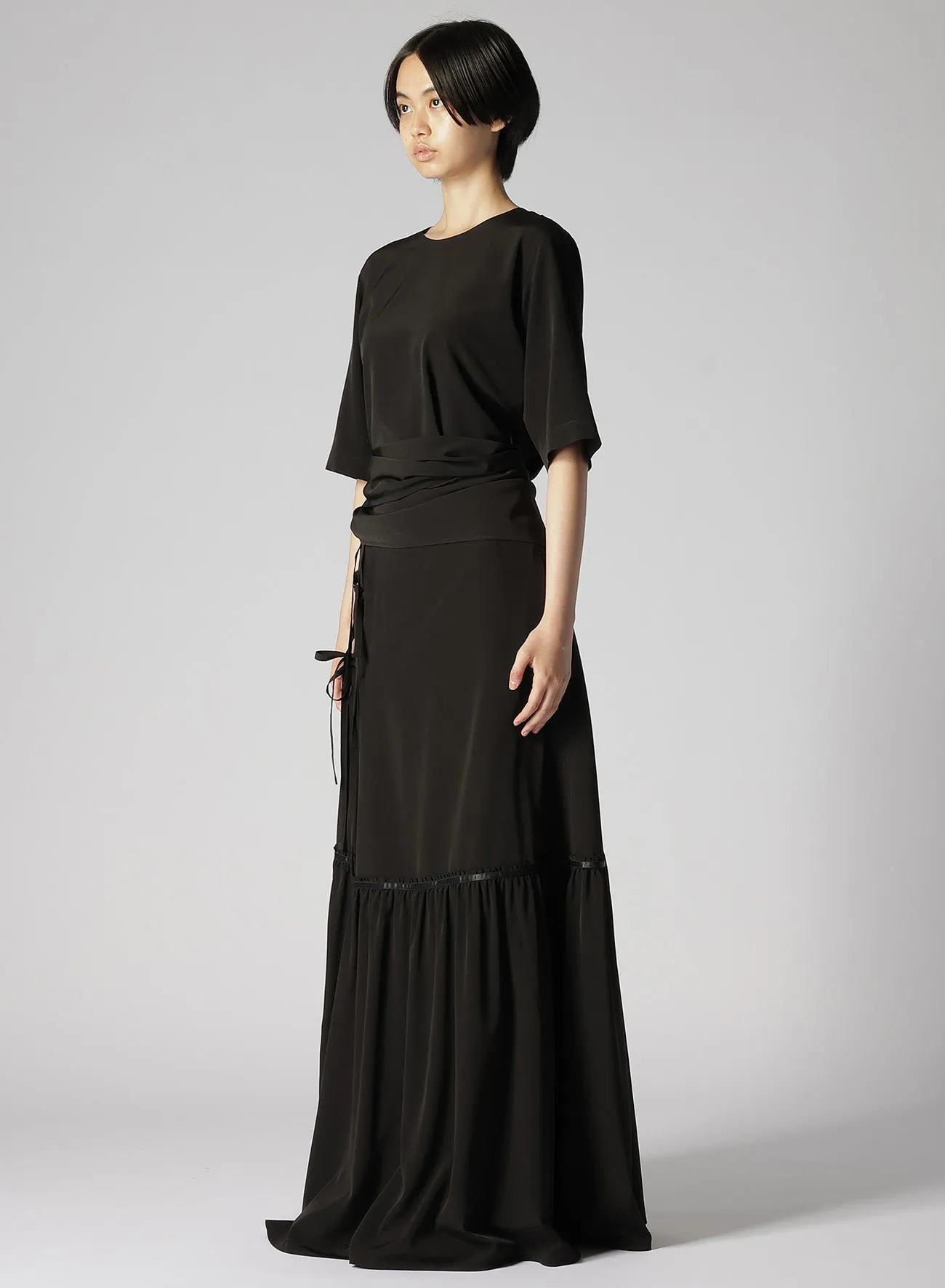 TRIACETATE/POLYESTER WAIST WRAP BLOUSE