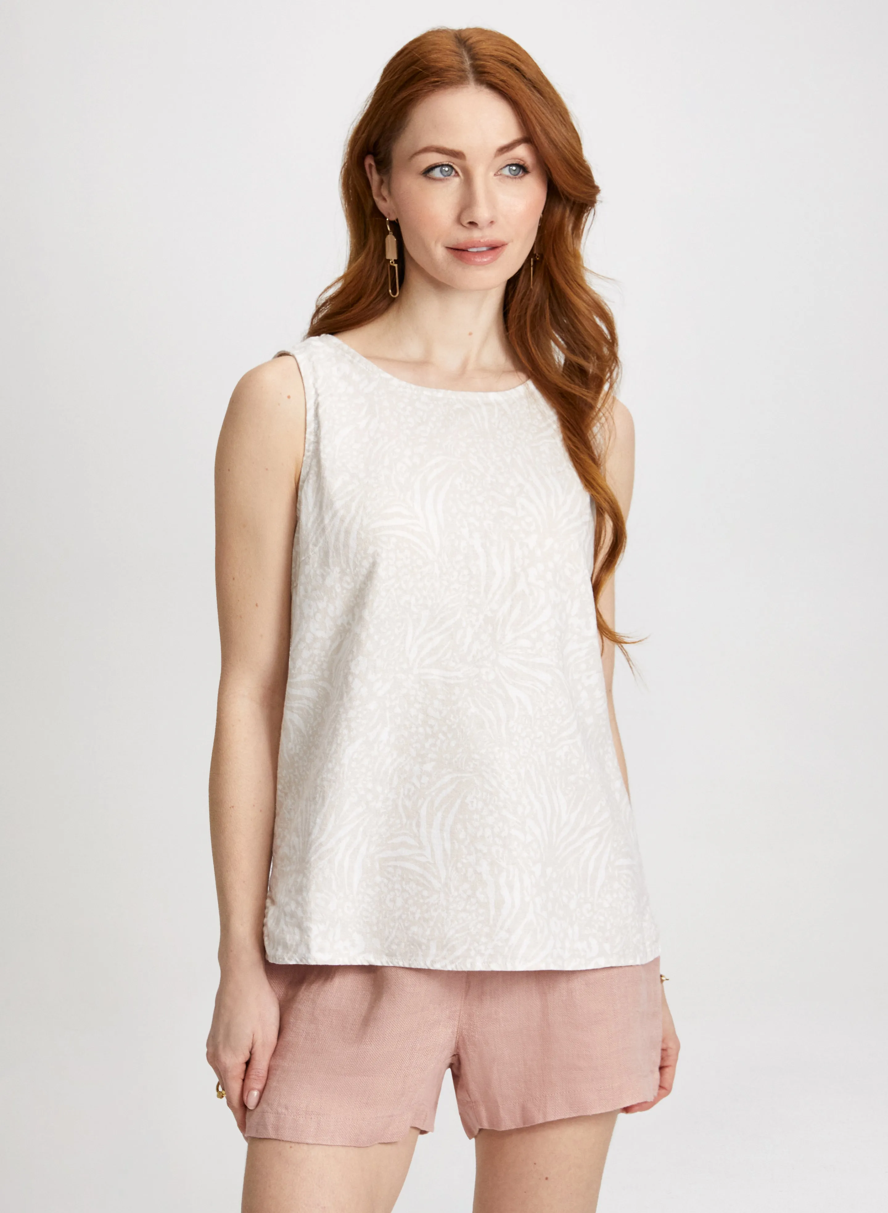 Tropical Motif Sleeveless Blouse