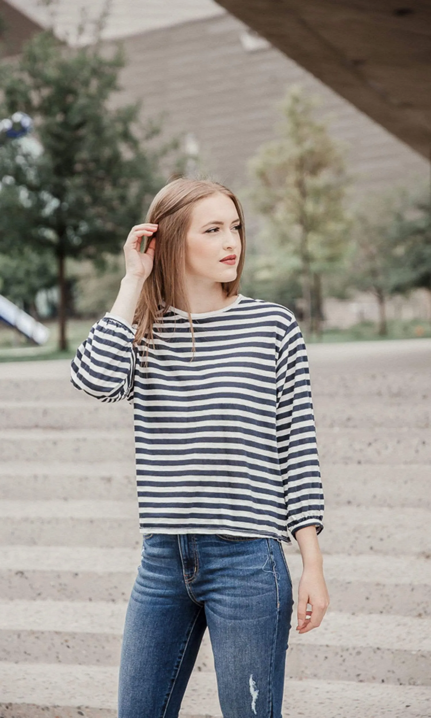 Velvet by Graham & Spencer Zoelle Slub Knit Stripe Cuffed Sleeve Top