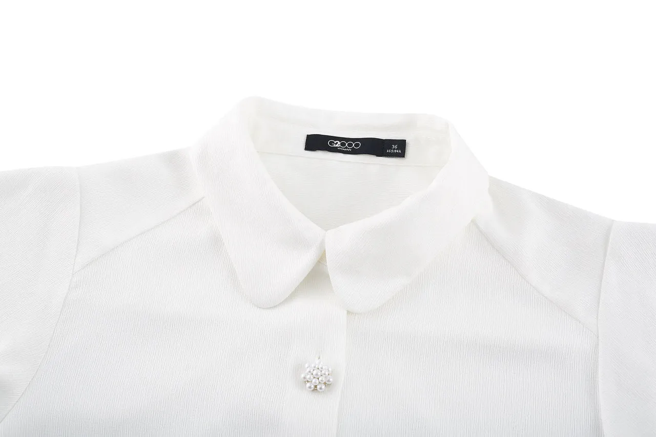 Wavy Sleeves Shirt Collar Blouse
