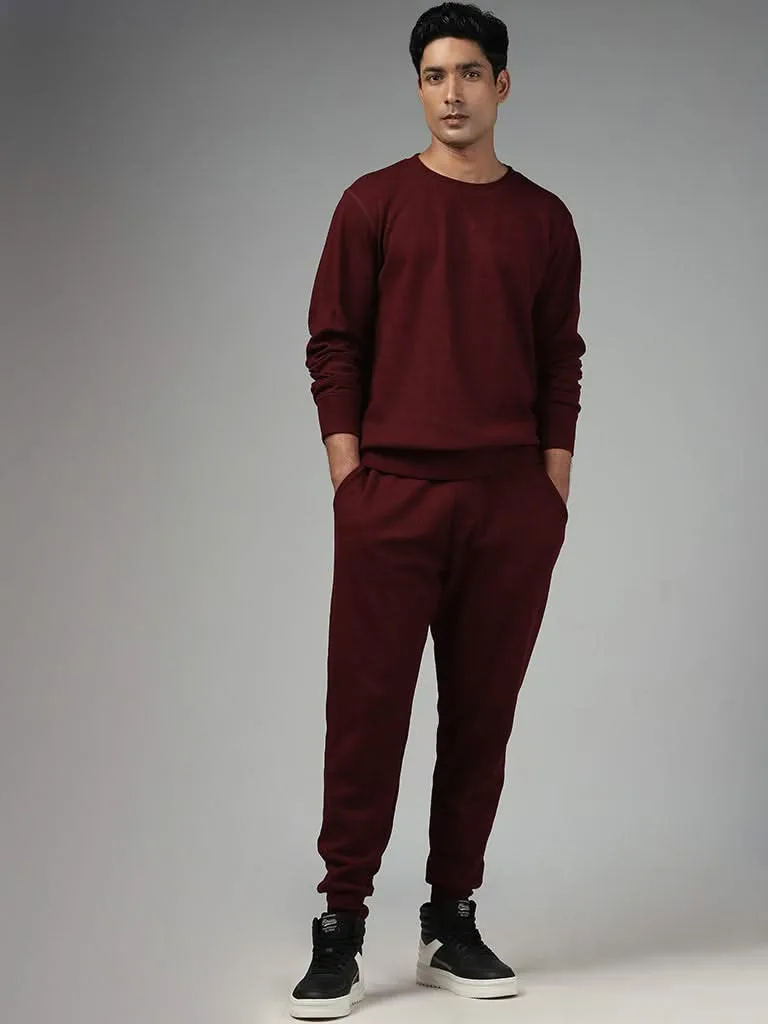 WES Lounge Solid Wine Ribbed Relaxed-Fit Sweatshirt