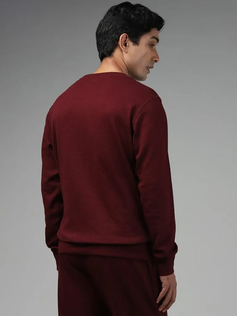 WES Lounge Solid Wine Ribbed Relaxed-Fit Sweatshirt
