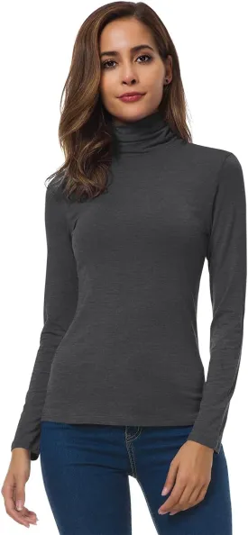 Women Long Sleeve Turtleneck Slim Fitted Based Layer Lightweight Active Shirt Pullover Tops