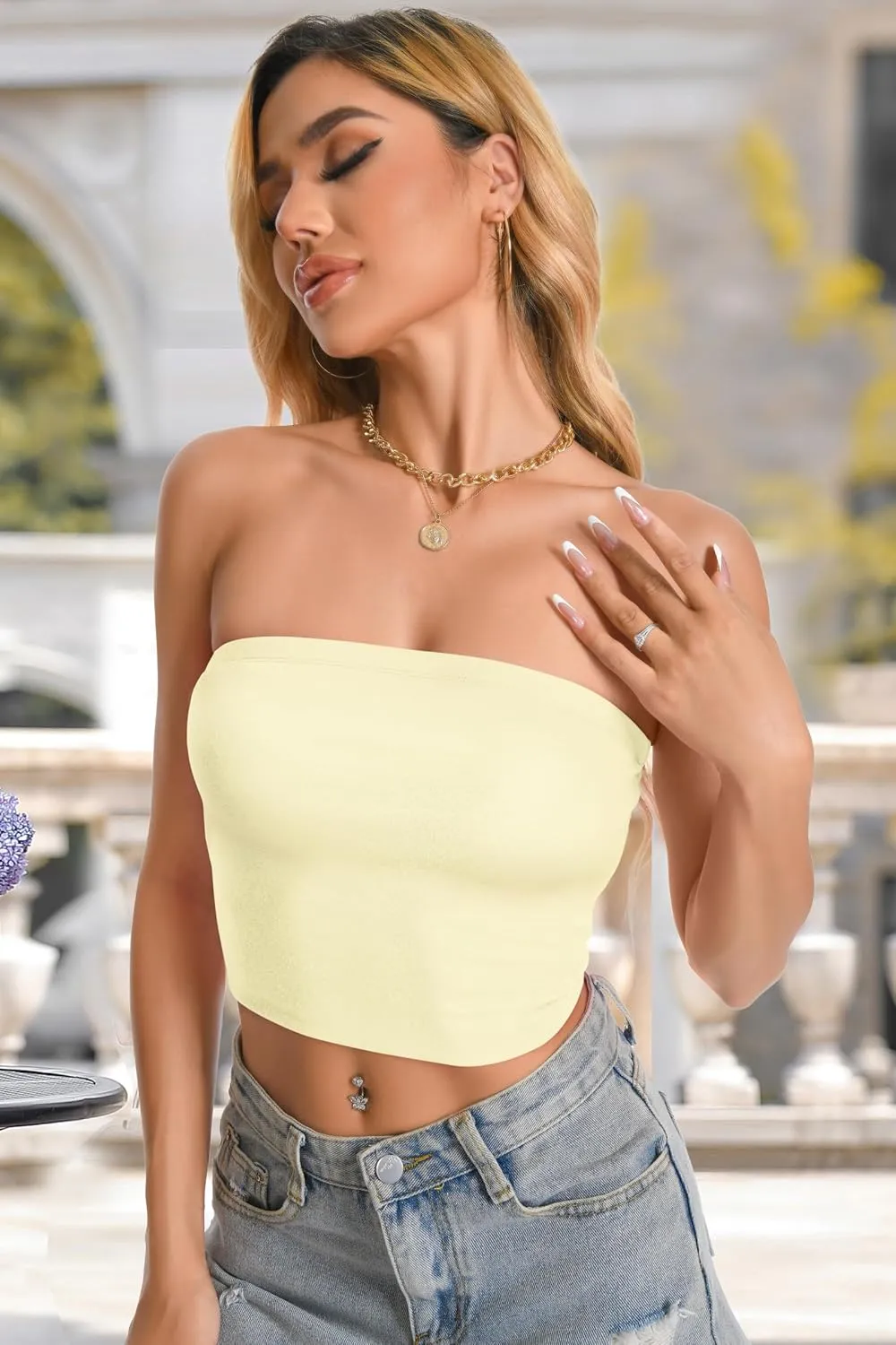 Women Tube Tops Strapless Shirt Summer Outfits Bandeau Basic Crop Top Y2k Going Out