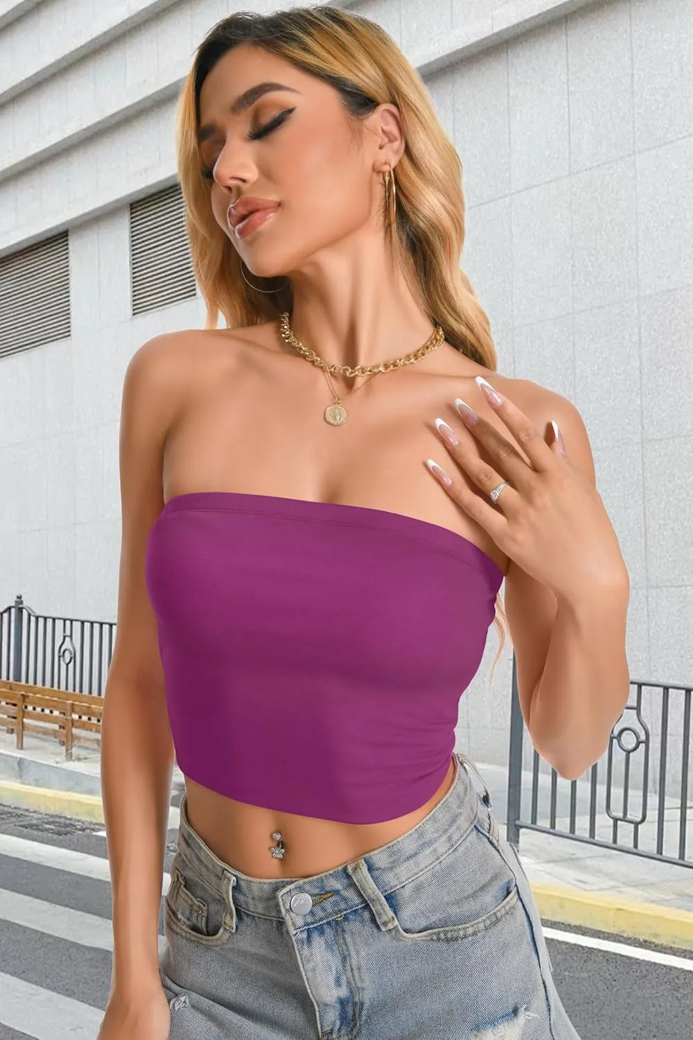 Women Tube Tops Strapless Shirt Summer Outfits Bandeau Basic Crop Top Y2k Going Out