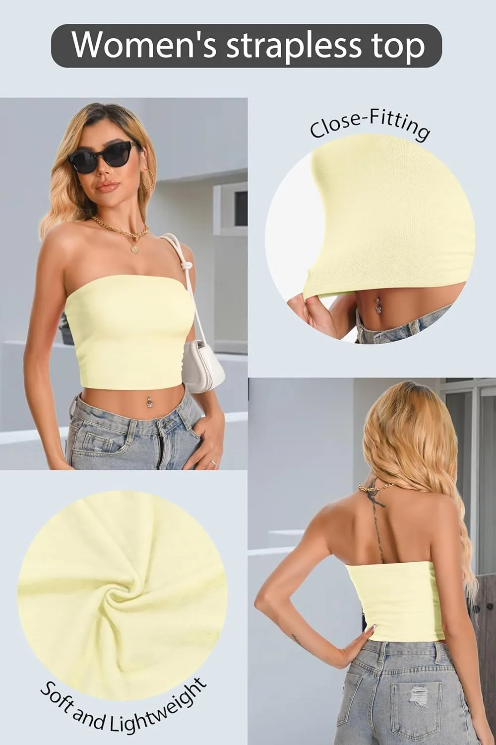 Women Tube Tops Strapless Shirt Summer Outfits Bandeau Basic Crop Top Y2k Going Out