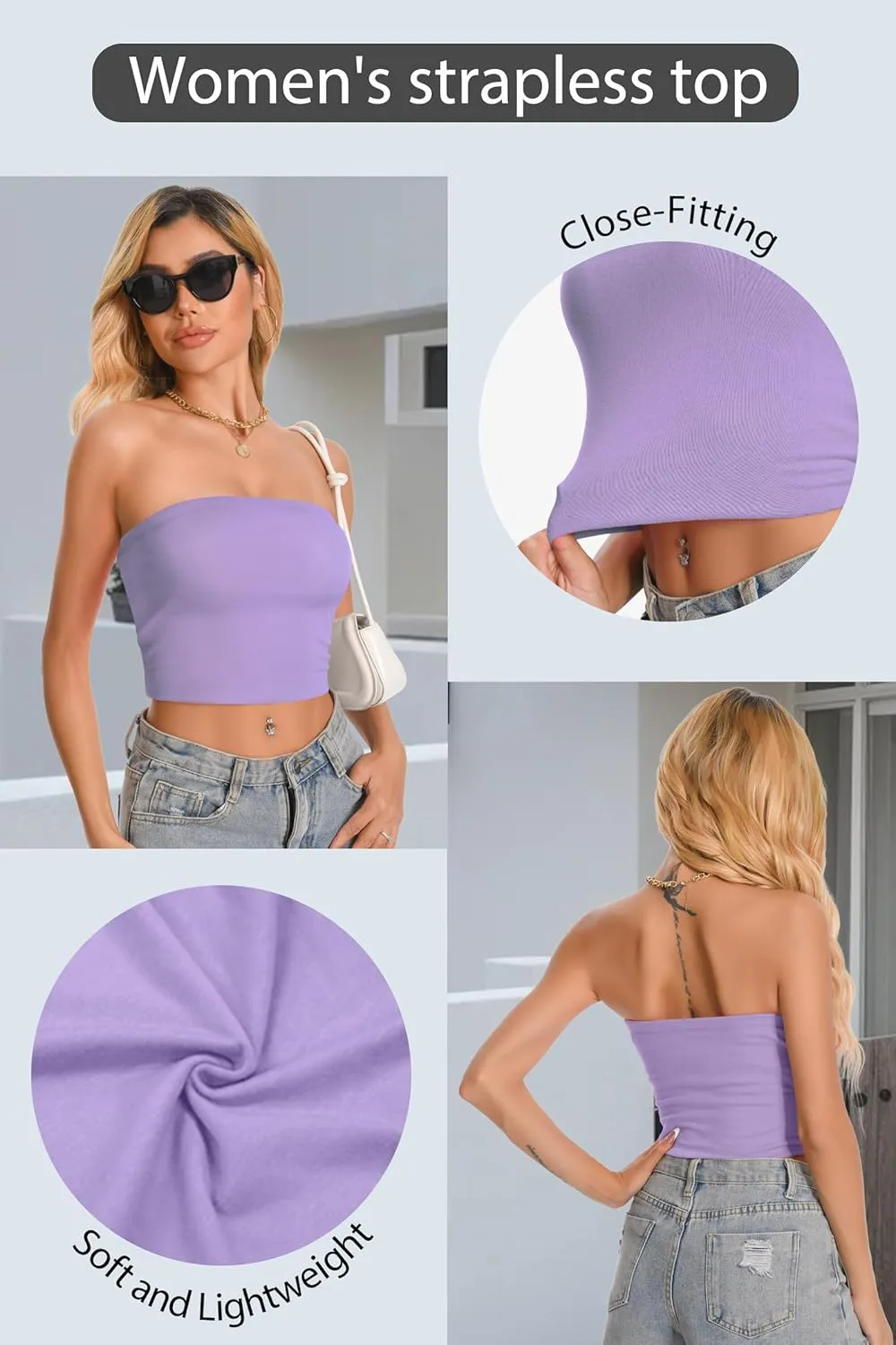 Women Tube Tops Strapless Shirt Summer Outfits Bandeau Basic Crop Top Y2k Going Out