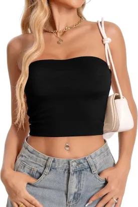 Women Tube Tops Strapless Shirt Summer Outfits Bandeau Basic Crop Top Y2k Going Out