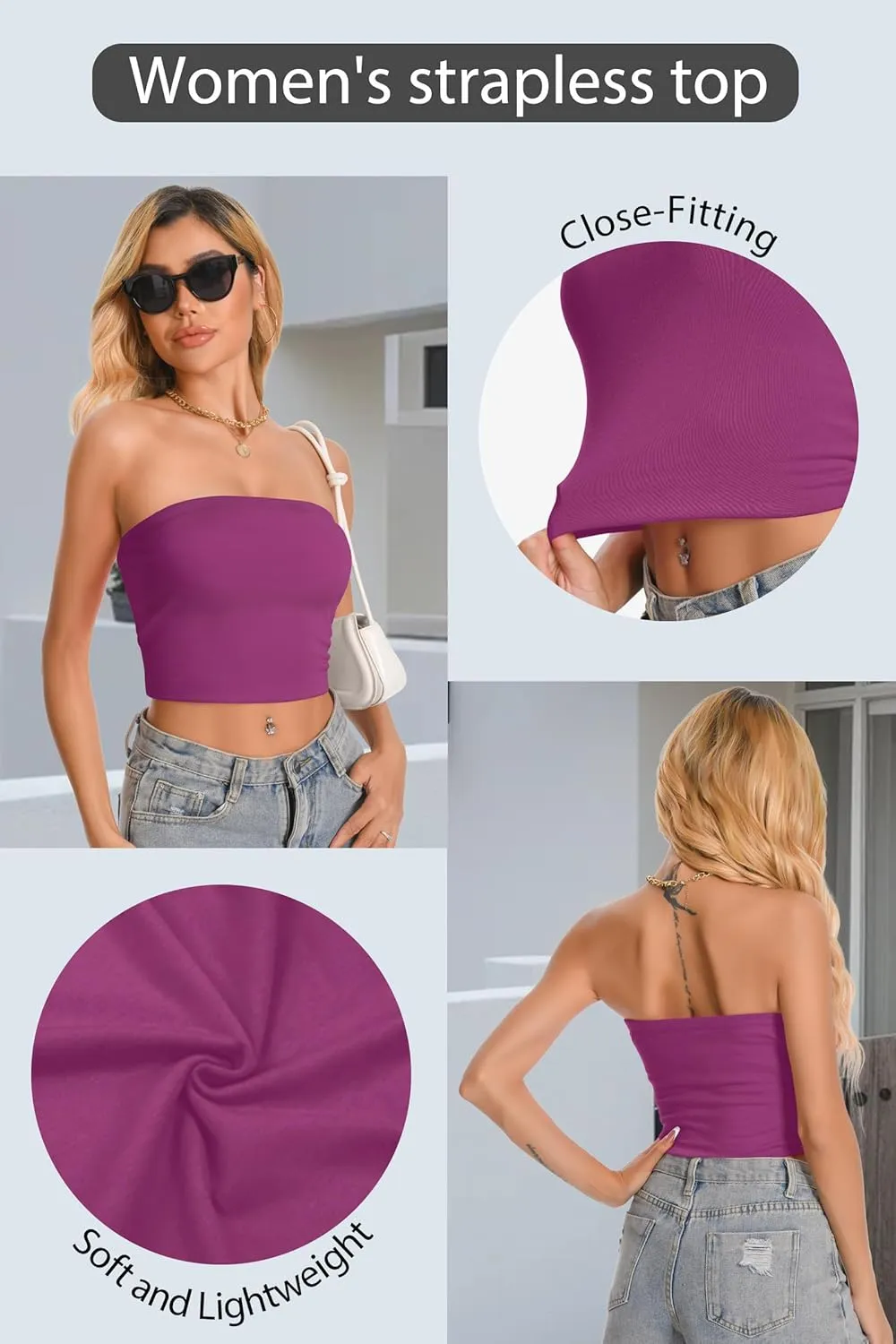 Women Tube Tops Strapless Shirt Summer Outfits Bandeau Basic Crop Top Y2k Going Out