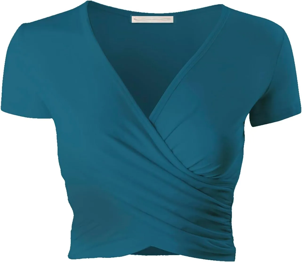 Women's Crop Top Cross Wrap Long/Short Sleeve Deep V Neck Slim Fit
