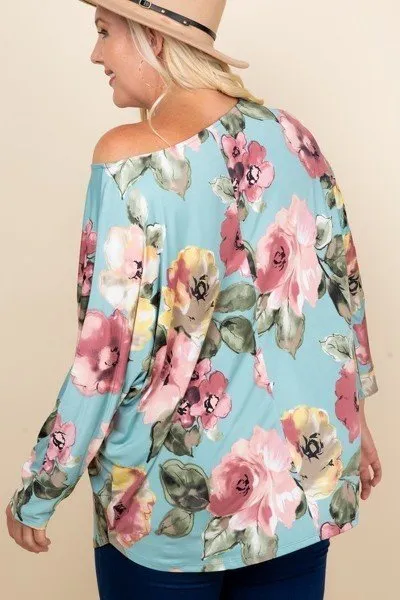 Women's Plus Size Floral Printed Venezia One Shoulder Fashion Top