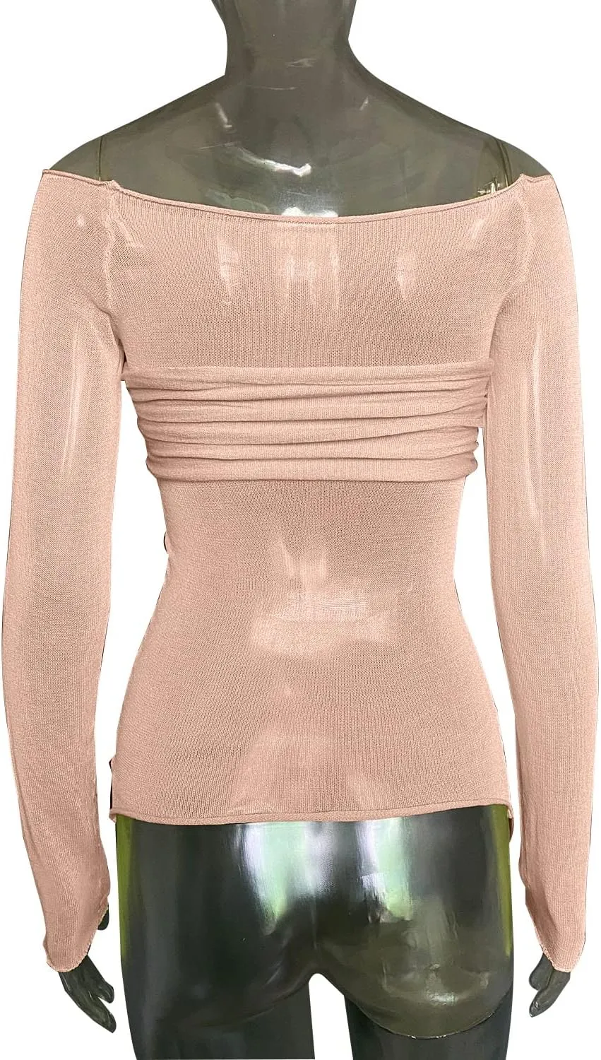 Women's Sexy Crop Top Long Sleeve Off Shoulder Going Out Tops Slim Fit Mesh Ruched Twisted Blouse Y2K T Shirt