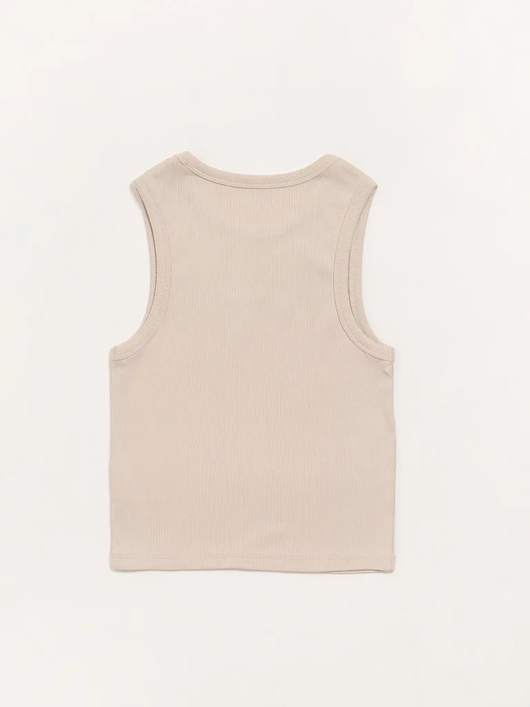 Y&F Kids Beige Self-Striped Tank Top
