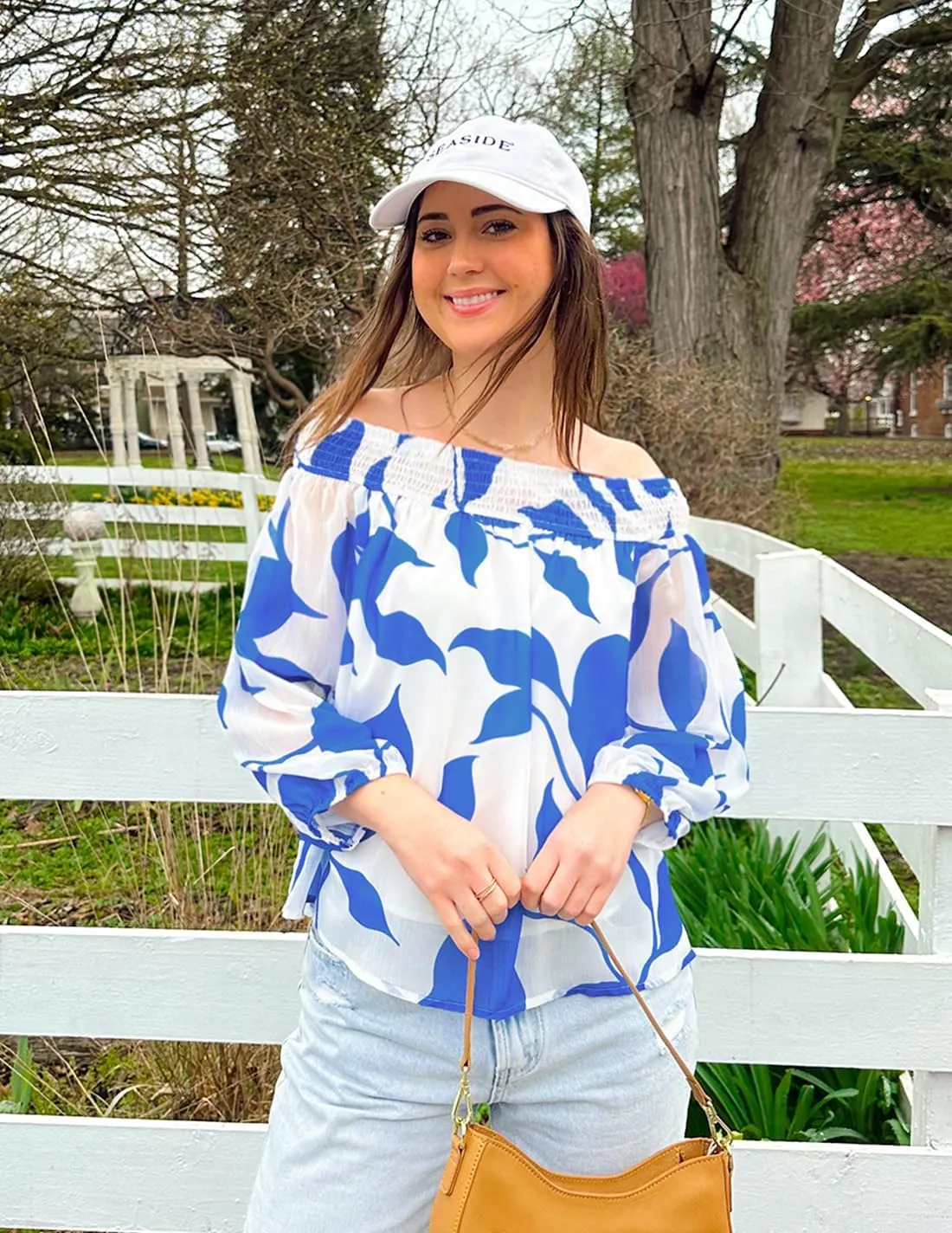 ZESICA Women's Summer Off Shoulder Tops 2025 Floral Chiffon Long Sleeve Loose Dressy Casual Shirts Blouses